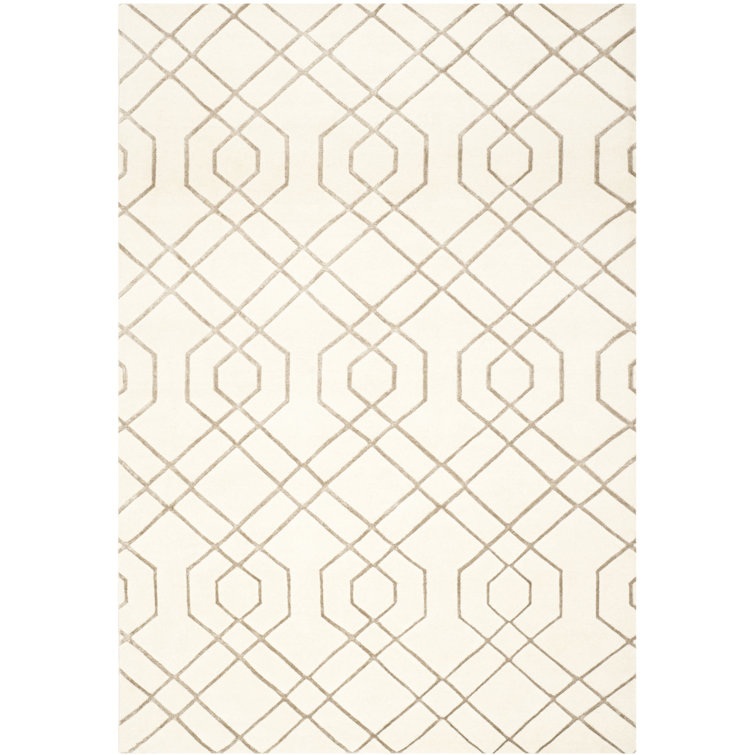 Ivory Hand-Knotted Wool Geometric 10' x 14' Area Rug