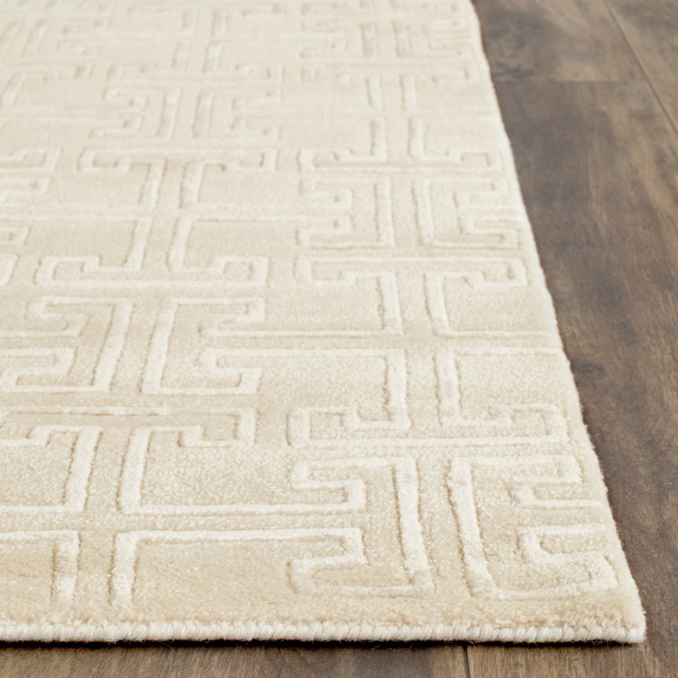 Ivory Geometric Hand-Knotted Wool and Viscose Rug 9' x 12'