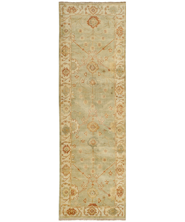 Hand-Knotted Elegance Wool Runner Rug, Dark Green & Light Gray, 3' x 10'