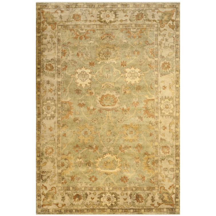 Elegant Oushak Hand-Knotted Wool Green/Beige Area Rug - 9' x 12'