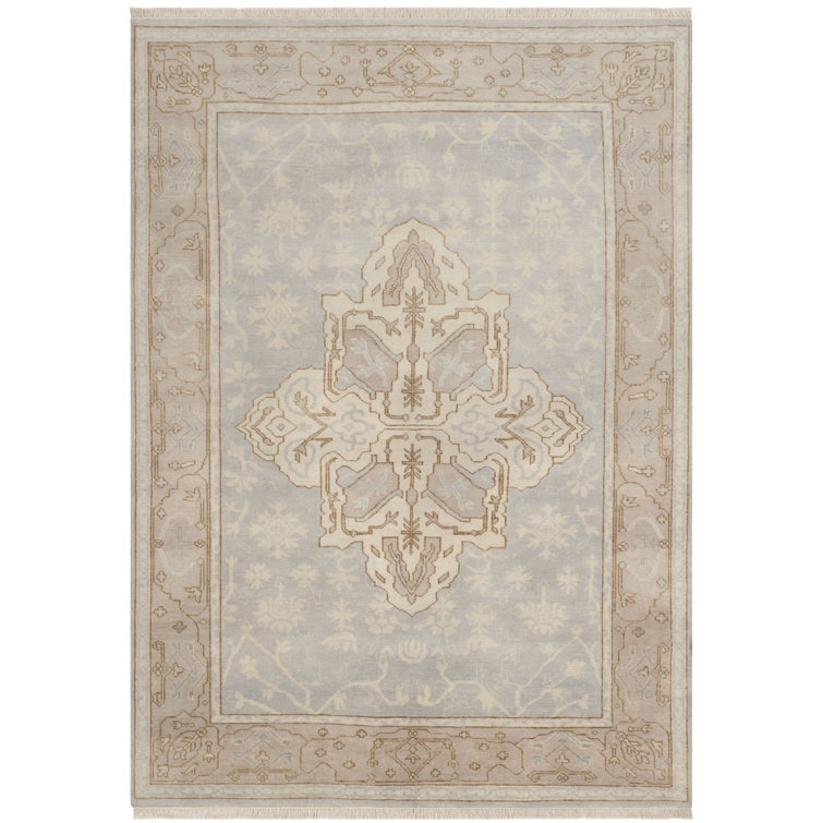Elegant Oushak Hand-Knotted Light Blue Wool Area Rug, 6' x 9'