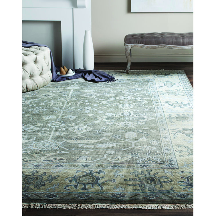 Hand-Knotted Charcoal and Sandstone Wool 6' x 9' Rug