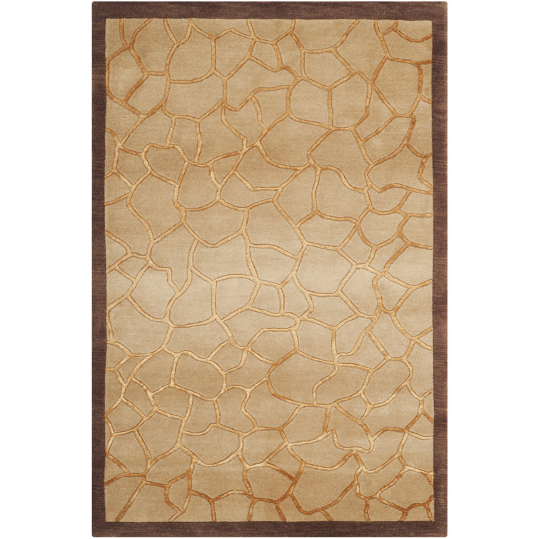 Hand-Knotted Gold and Brown Wool Silk Area Rug 4' x 6'