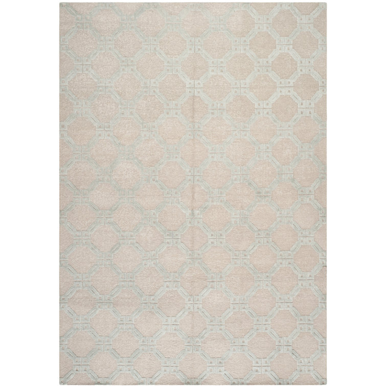 Geometric Beige & Slate Wool 8' x 10' Hand-Knotted Area Rug