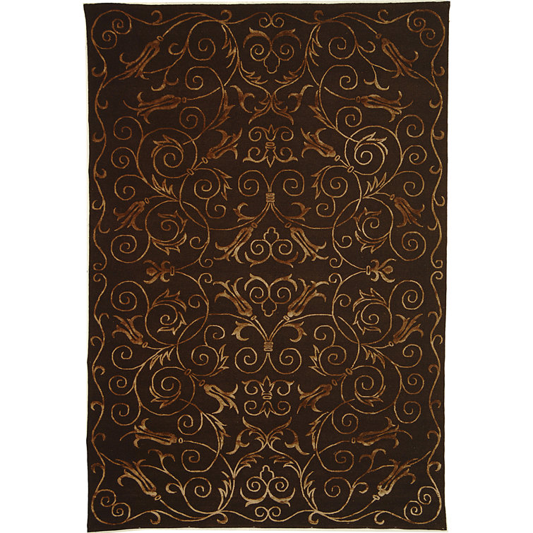 Hand-Knotted Chocolate Wool and Silk 6' x 9' Area Rug