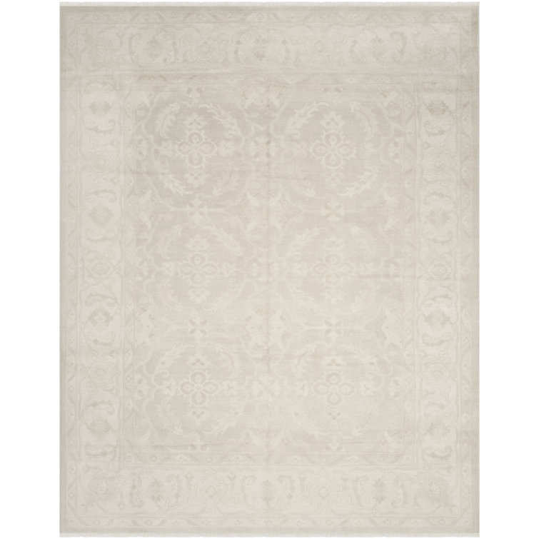 Hand-Knotted Ivory Wool Oushak 6' x 9' Rectangular Area Rug