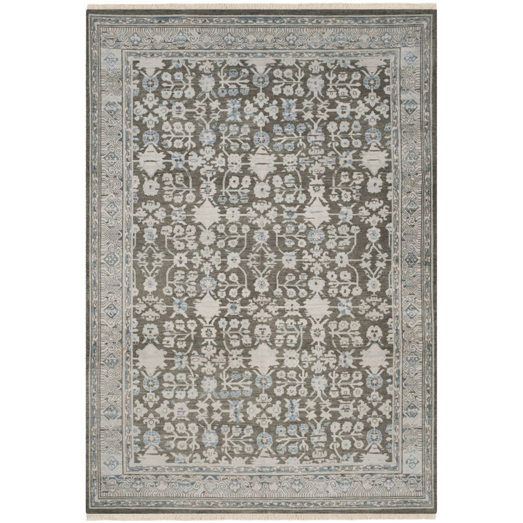 Handmade Blue Wool 9' x 12' Rectangular Area Rug