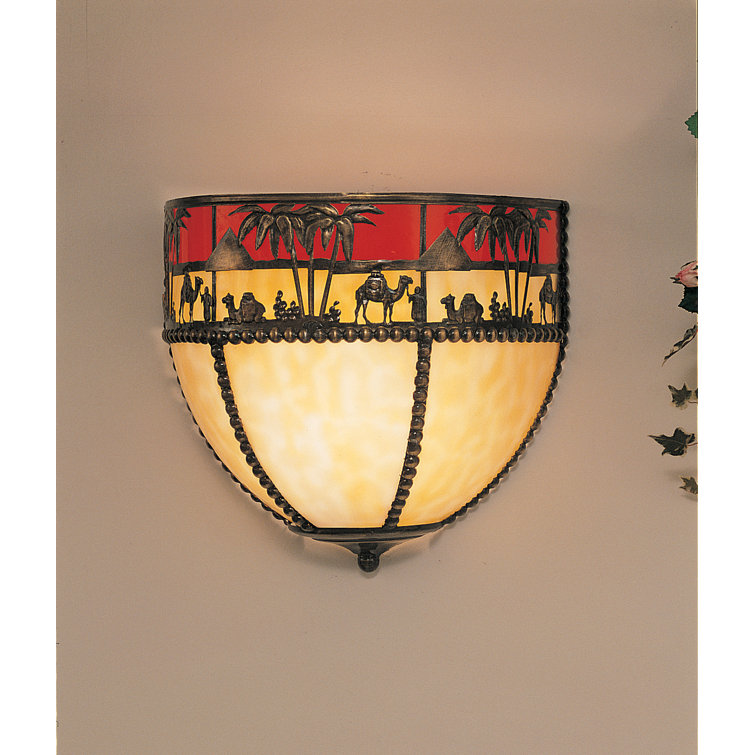 Bronze Desert Oasis 1-Light Wall Sconce with Sunset Glass