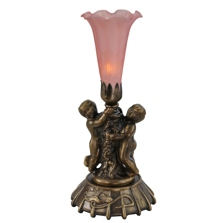 Elegant Cherub Pond Lily 12" Stained Glass Pink Mini Lamp