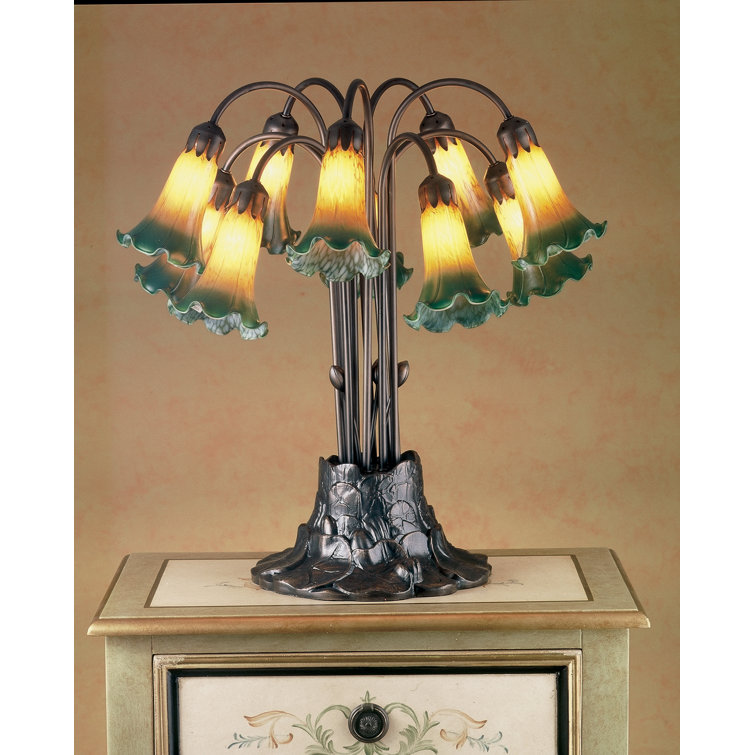 22" Mahogany Bronze Favrile Glass Pond Lily 10-Light Table Lamp