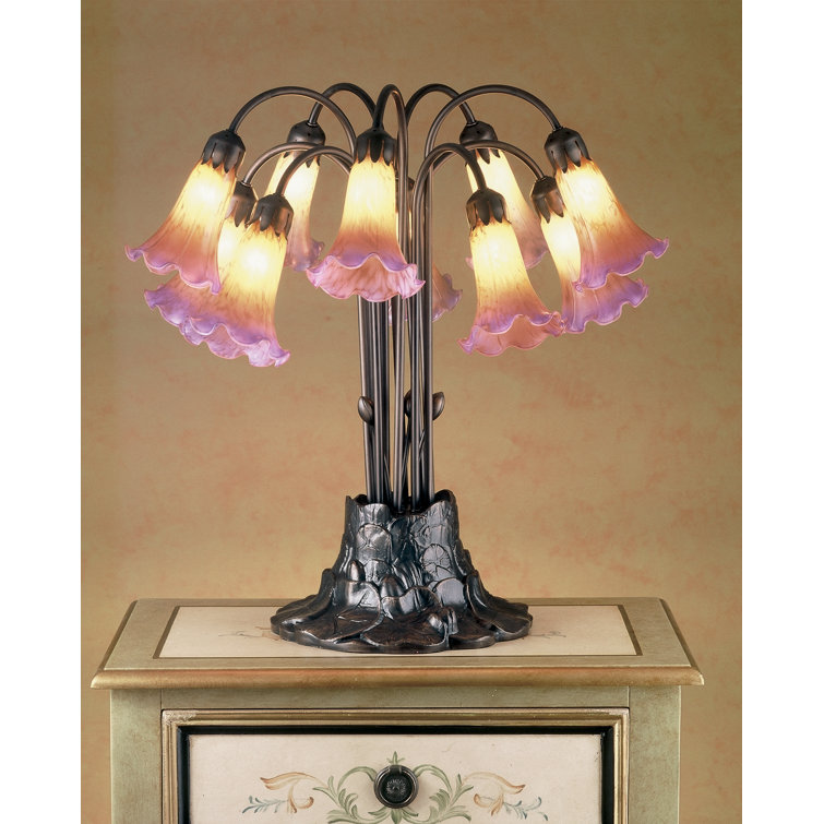Amber and Purple 22" Bronze Pond Lily Table Lamp