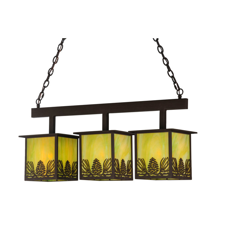 Mountain Pine 32" Bronze & Glass 3-Light Island Pendant