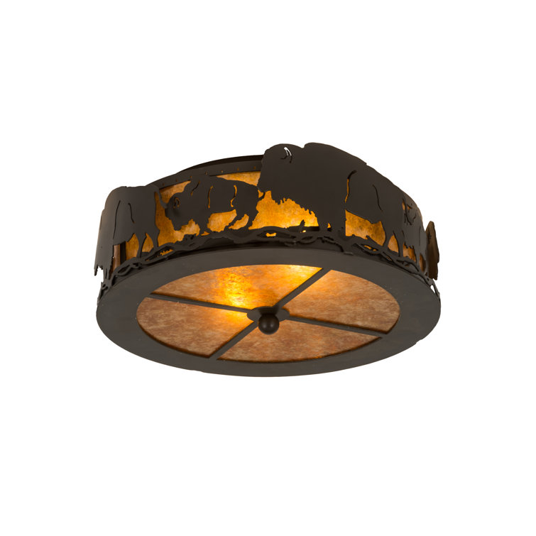 Amber Mica Globe 16" Flush Mount with Timeless Bronze Finish