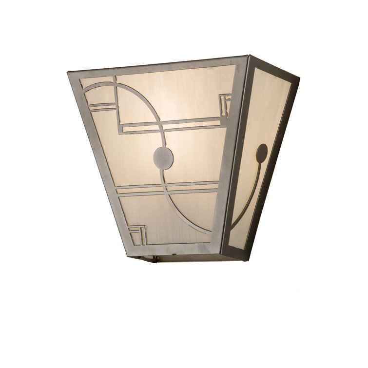 Art Deco Nickel Finish Wall Sconce with White Glass Panels