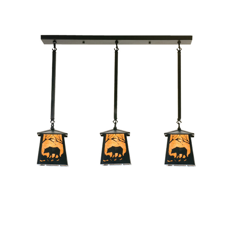 Amber Mica Shade & Bronze 3-Light Kitchen Island Pendant