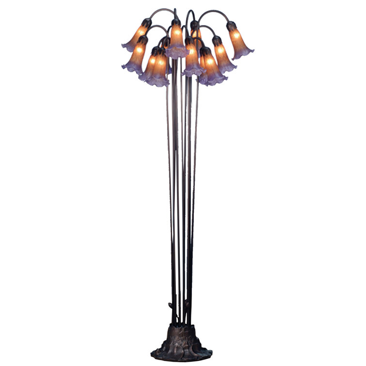 Amethyst Tipped Amber Glass 12-Light Lily Pad Floor Lamp in Mahogany Bronze