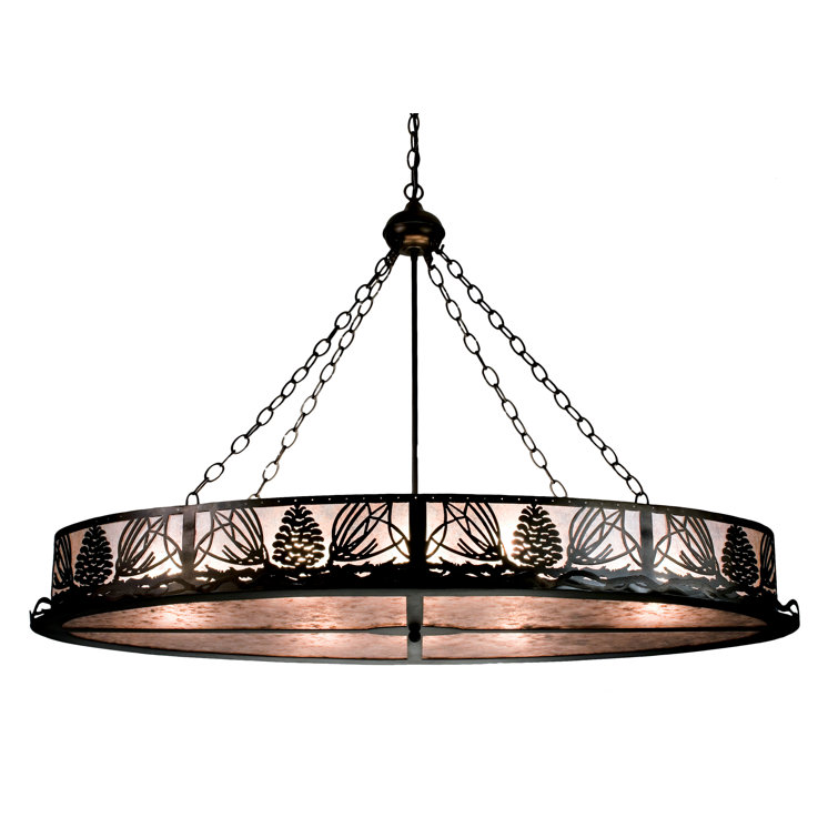 Antique Copper 8-Light Drum Chandelier with Silver Mica Shade