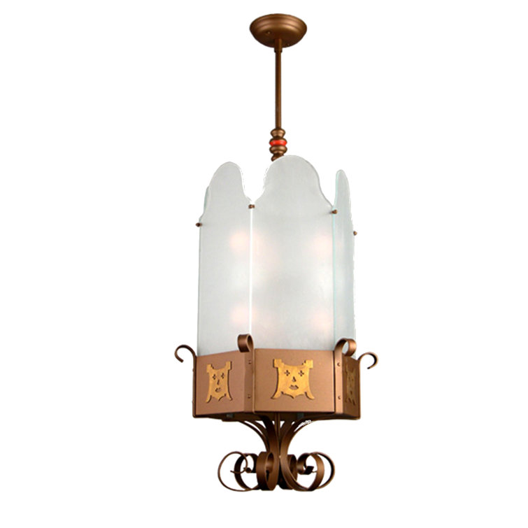 Antique Brass and Glass 6-Light Cylinder Pendant