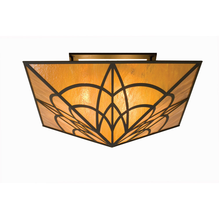 Scottsdale Mission 36" Geometric Bronze & Glass Flush Mount