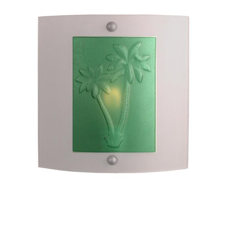 Seafoam Green Frosted Glass Nickel Sconce with Palm Design