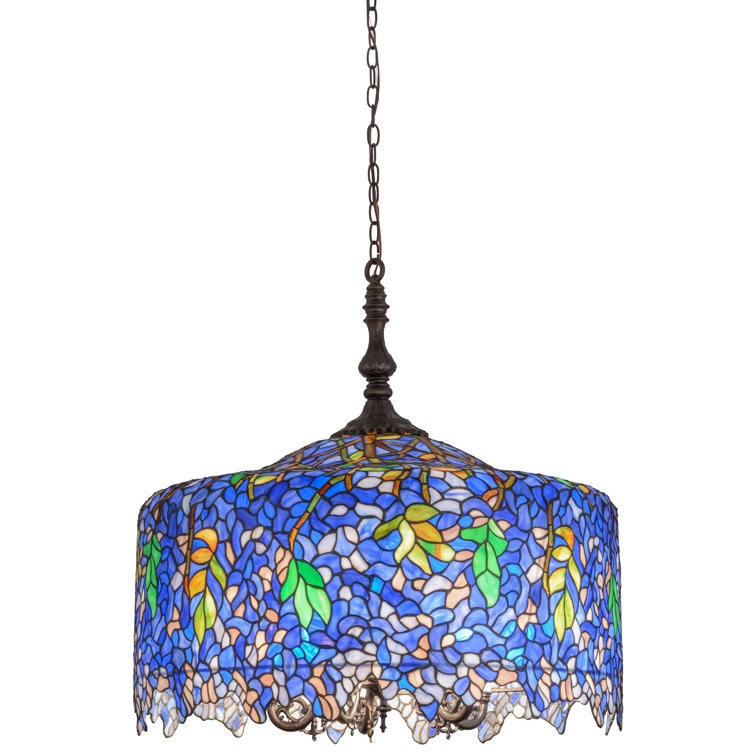 Meyda 30" Bronze Wisteria Art Glass Drum Chandelier - Indoor/Outdoor