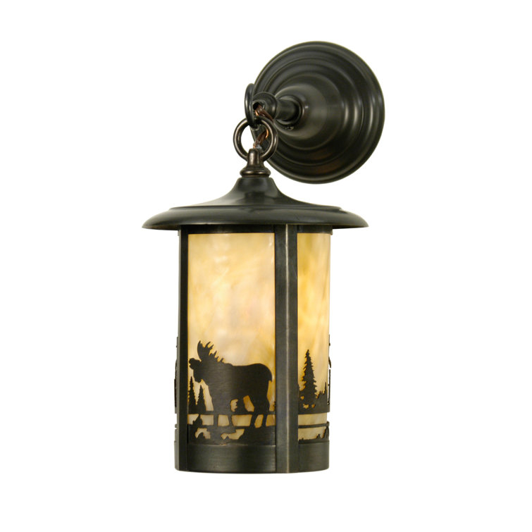 Craftsman Brown Lantern Sconce with Beige Glass Panels