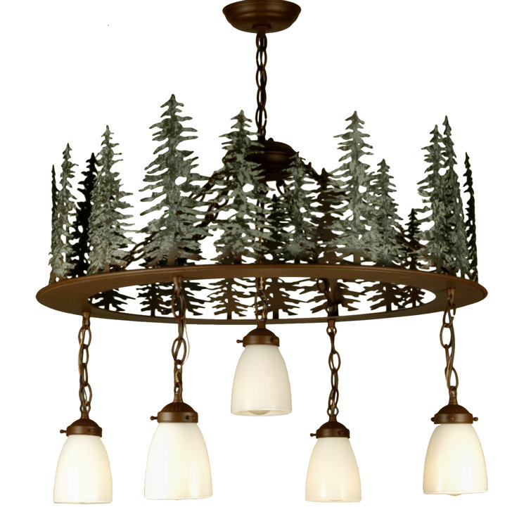Tall Pines Rustic White Opal 5-Light Wagon Wheel Chandelier
