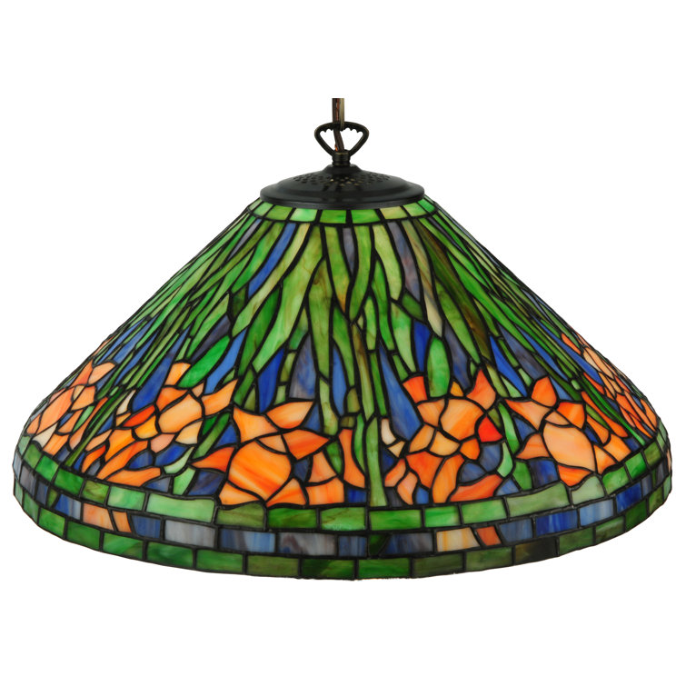 Antique Brass Daffodil 1-Light Pendant with Brown Glass