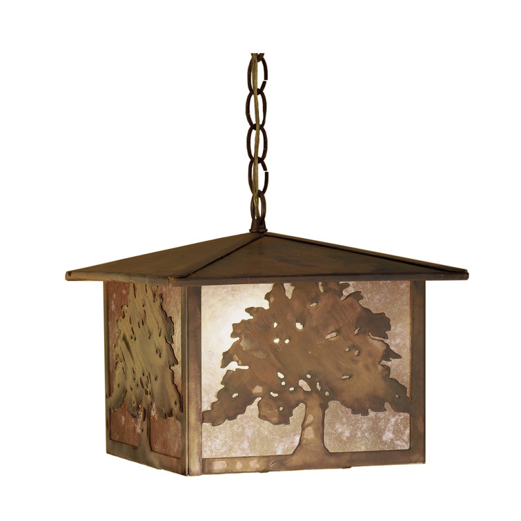 Copper Gleam 13'' Handcrafted Square Lantern Pendant with Glass Shade