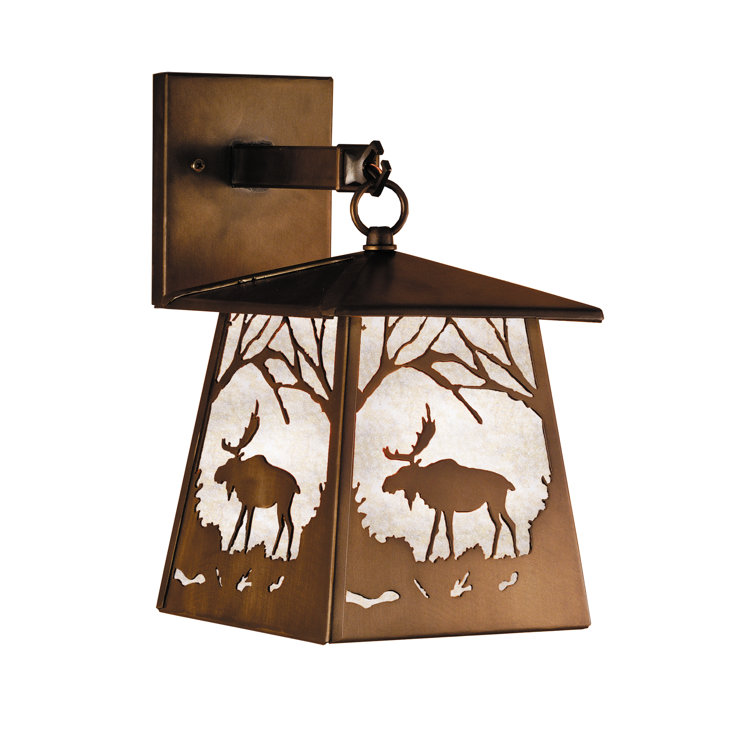 Moose at Dawn 12" Antique Copper & Silver Lantern Sconce