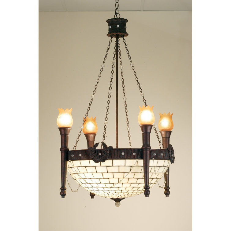 Bronze 4-Light Traditional Chandelier with Glass Accents