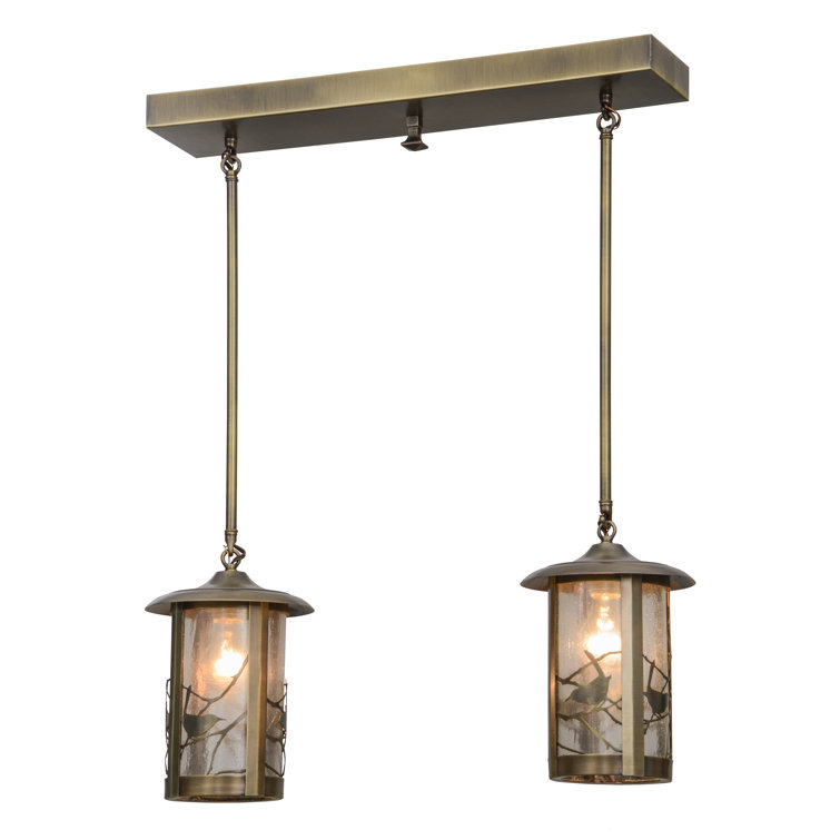 Rustic Song Bird 2-Light Antique Brass Island Pendant