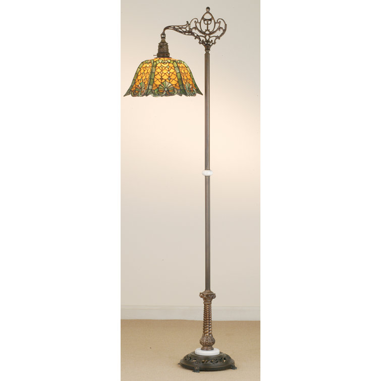 European Inspired Honey Amber Stained Glass & Bronze Floor Lamp