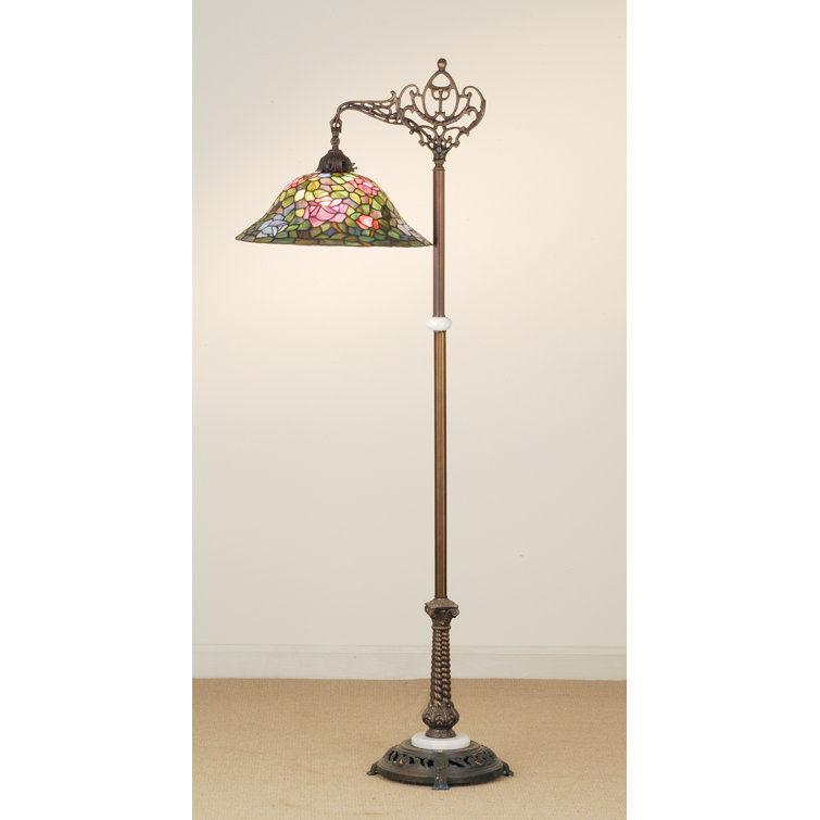 Petal Pink and Plum Passion 1-Light Stained Glass Floor Lamp with Bronze Base