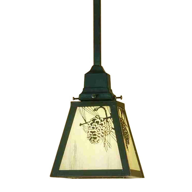 Brown Glass Mini Pendant Light with Brass Etching
