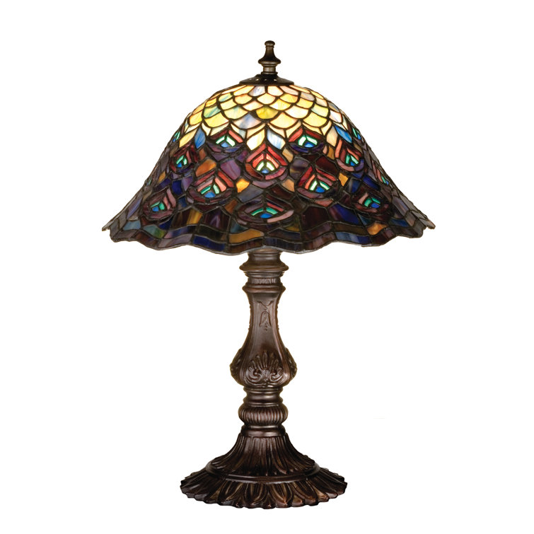 16.5" Multicolor Stained Glass and Bronze Table Lamp