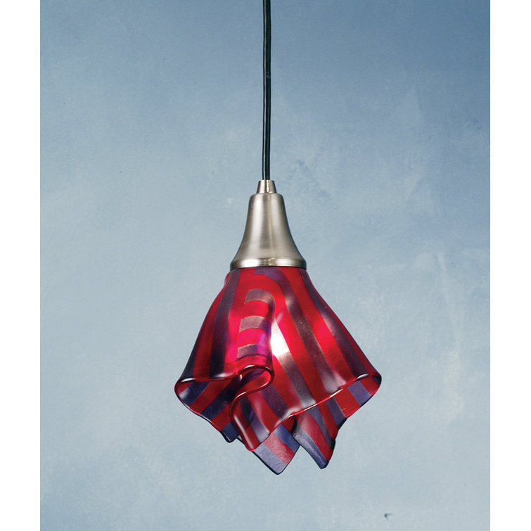 Mini Island Brushed Nickel 1-Light Pendant with Stained Glass Shade