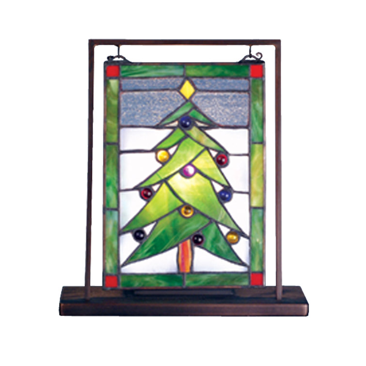 Festive Pine Green and Snow White 10.5'' Stained Glass Christmas Tree