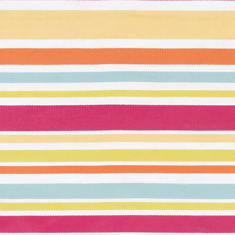 Handmade Bright Pink and Yellow Striped Synthetic Rug