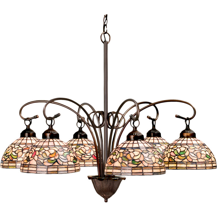 Autumn Gold Tiffany-Style 6-Light Chandelier in Mahogany Bronze