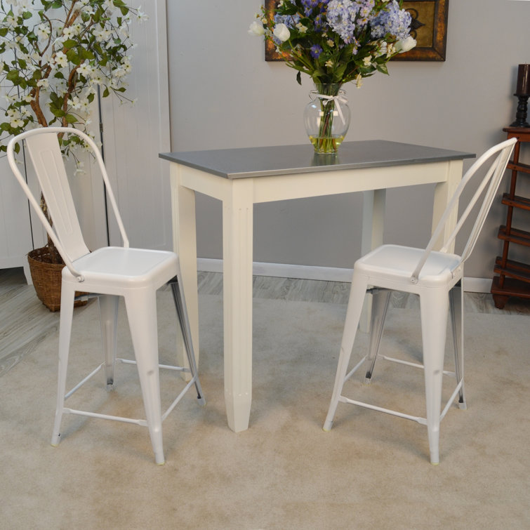 Set of 2 Rustic Pewter Counter Stools with Metal Frame