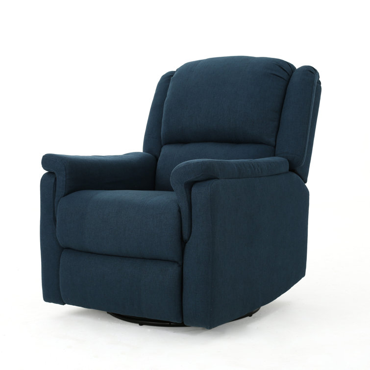 Navy Blue Polyester Swivel Recliner Accent Chair