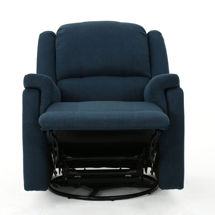 Navy Blue Polyester Swivel Recliner Accent Chair