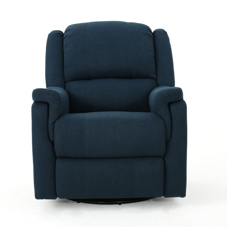 Navy Blue Polyester Swivel Recliner Accent Chair