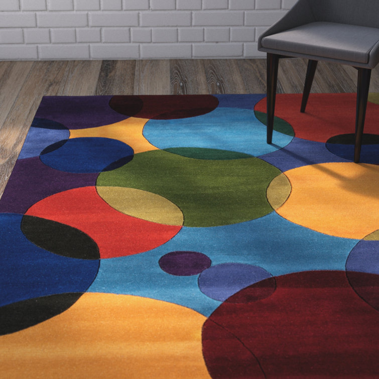 Multicolor Geometric Hand-Tufted Wool Rectangular Rug