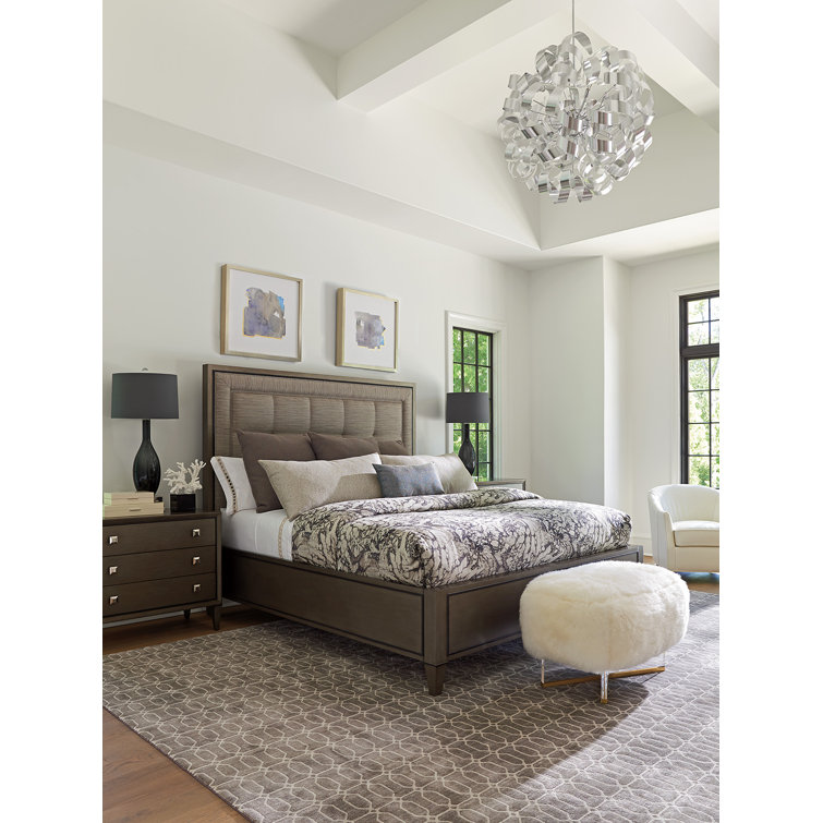 Transitional Gray-Brown Queen Upholstered Bed with Tufted Headboard