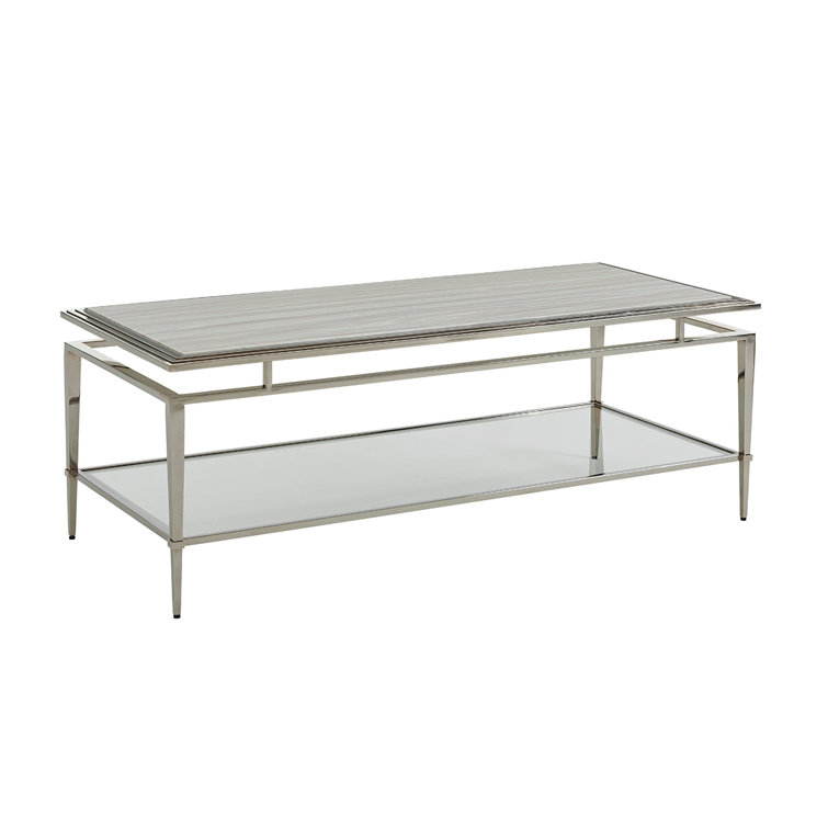 Rectangular Silver Marble Cocktail Table with Storage