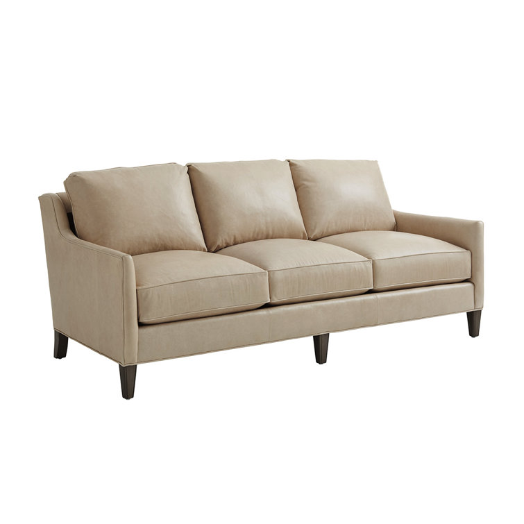 Misty Gray Leather Track Arm Sofa with Down Fill Cushions