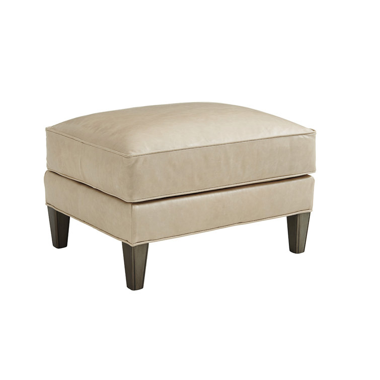 Ariana Beige Leather Ottoman with Tapered Legs