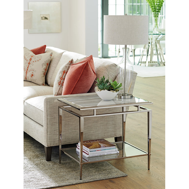 Ariana Contemporary Silver Marble & Stainless Steel End Table